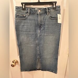 Lucky Brand Light Wash Denim Midi Skirt with Front Slit